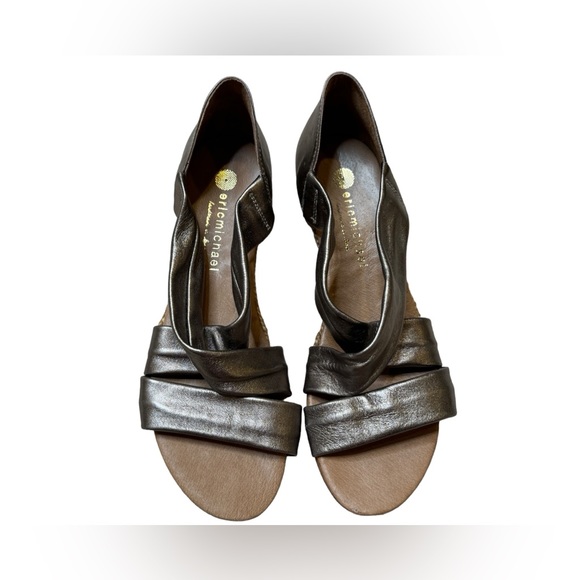 Eric Michael Leather Netty Pewter Open Toe Wedge Heel Sandals -Made in Spain 8.5 - Picture 5 of 10